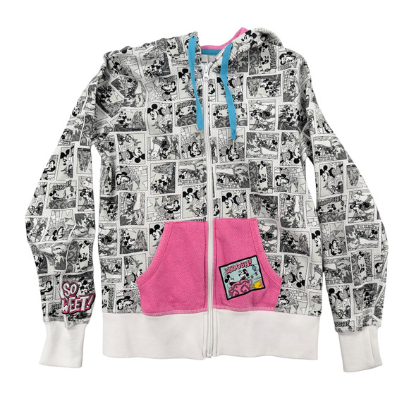 Disney Parks Mickey Mouse Comic Strip Print Full Zip Hoodie Womens Size XS - Picture 1 of 8
